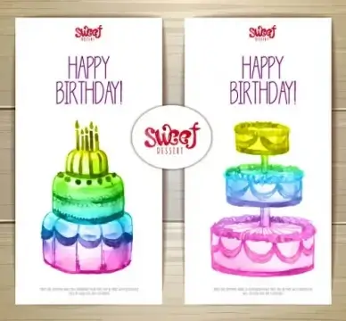 sweet dessert happy birthday cards vectors