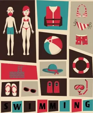 swimming design elements dark design various colored symbols
