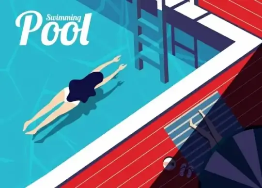 swimming pool drawing relaxed woman icons colored 3d