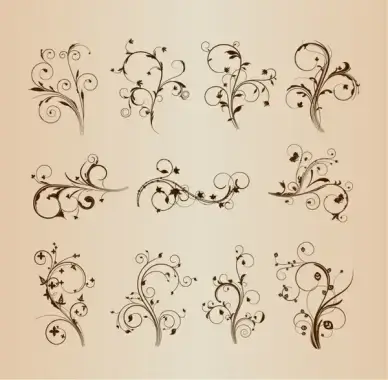 swirling flourishes decorative floral elements vector set