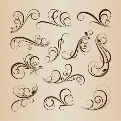 swirling flourishes floral decorative elements vector illustration set