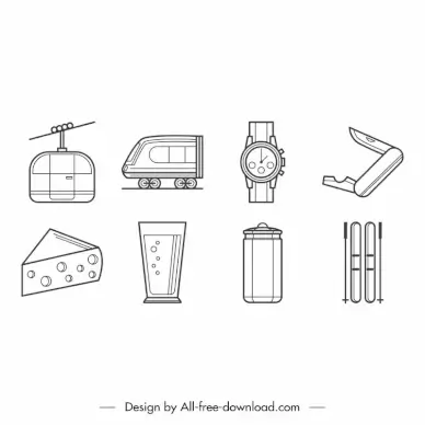 swiss icons sets flat black white handdrawn symbols outline 