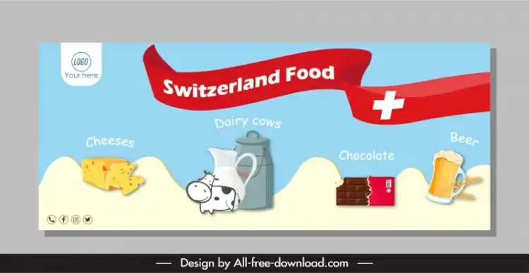 switzerland banner template ribbon country symbols sketch 