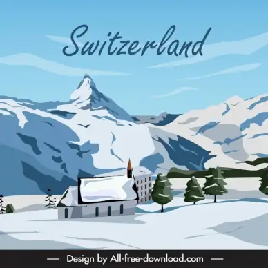  switzerland countryside scenery backdrop snow mountain outline 