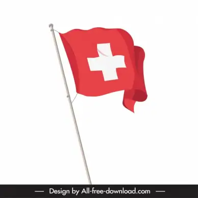 switzerland flag pole icon dynamic waving sketch