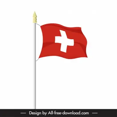 switzerland flag pole icon dynamic waving sketch