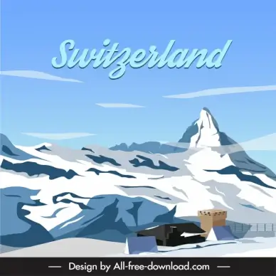 switzerland landscape backdrop snow mountain scene outline 