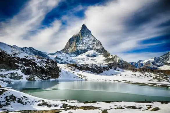 switzerland landscape picture calm lake snowy mountain