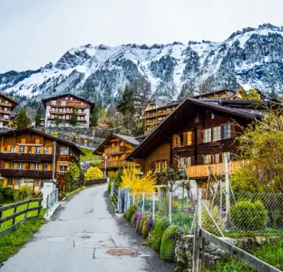 switzerland landscape picture peaceful snow mountain town 