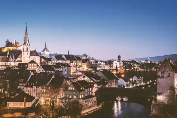 switzerland scenery picture calm town at twilight 