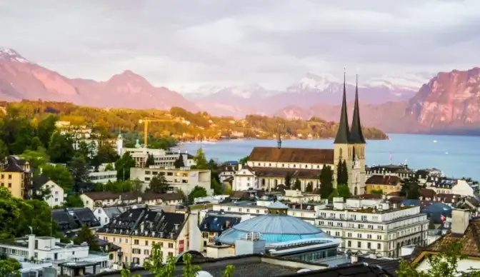 switzerland scenery picture calm town lake 