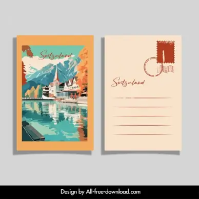 switzerland scenery postcard template elegant autumn scene 