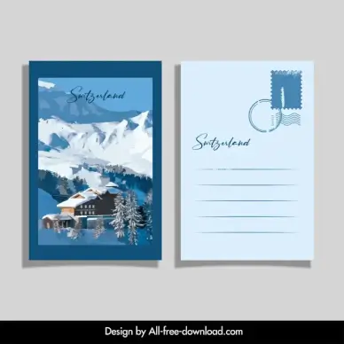 switzerland scenery postcard template modern snowy mountain scene 