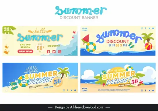 synthetic summer discount banners templates elegant bright beach elements