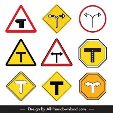 t junction sign board templates flat geometric shapes arrows decor
