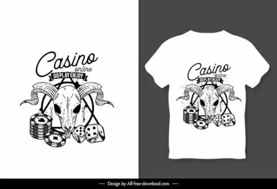 t shirt decor template bull skull dices sketch