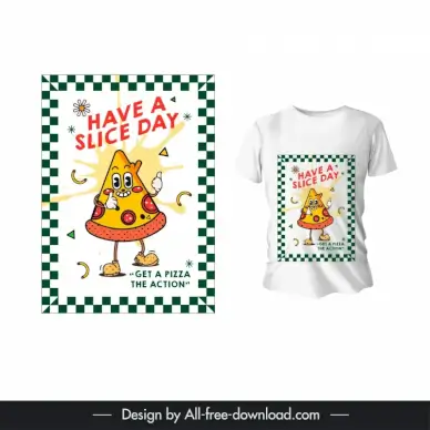 t shirt design template cute dynamic stylized pizza
