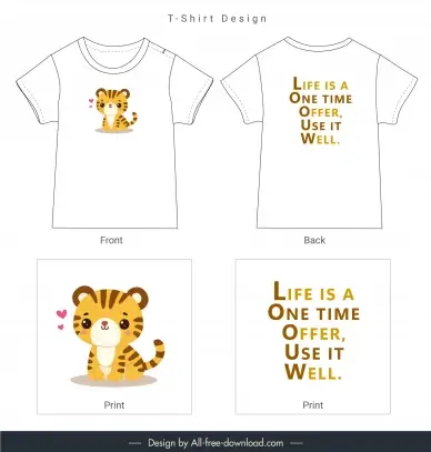  t shirt design template cute tiger cartoon
