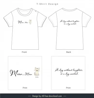   t shirt template cute handdrawn kitty wordings
