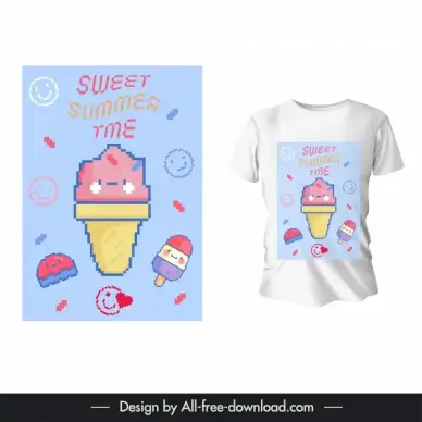 t shirt template cute stylized ice cream pixel art 