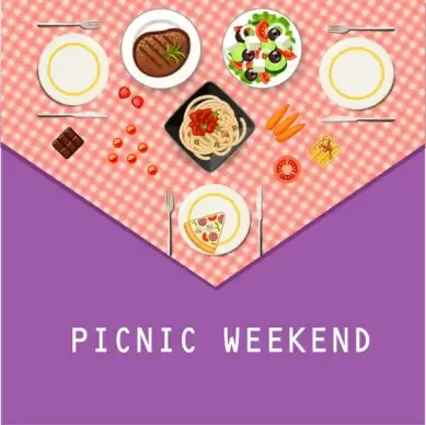 table cloth for picnic with different dishes
