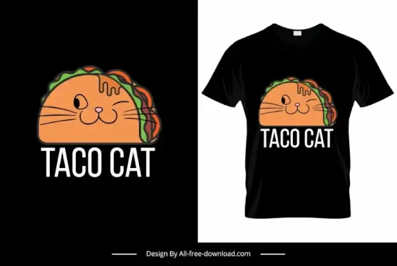 taco cat tshirt template cute retro handdrawn design 