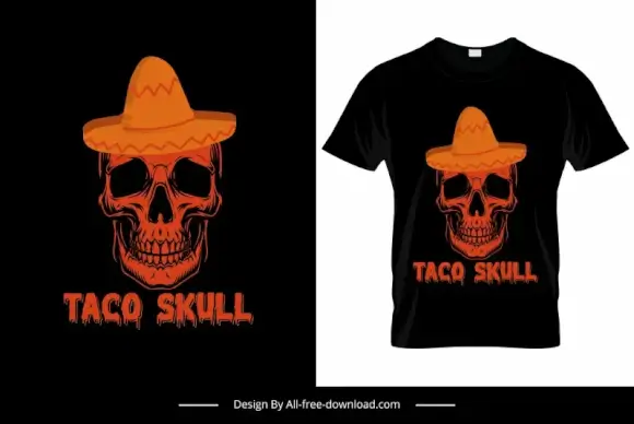 taco skull tshirt template dark retro horror design
