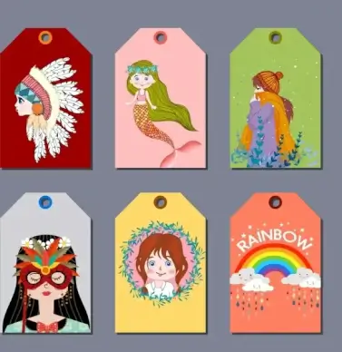 tag templates girl rainbow tribe mermaid mask icons