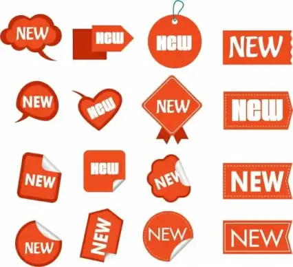 tags icons collection various shapes isolation red design