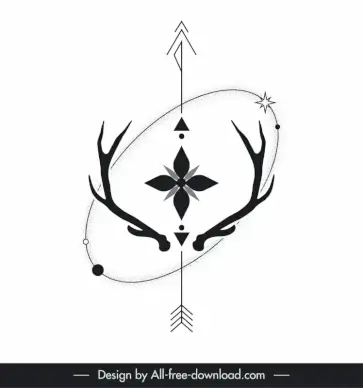 tattoo art template flat black white petal antlers arrow sketch 