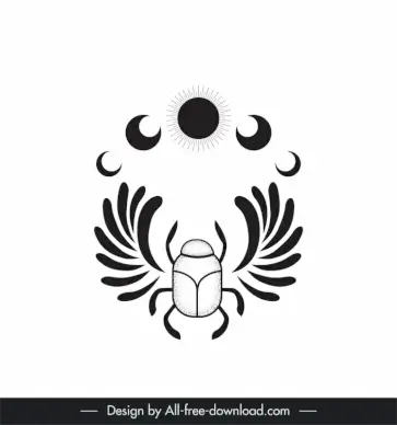 tattoo art template flat black white symmetric bug moon shapes sketch