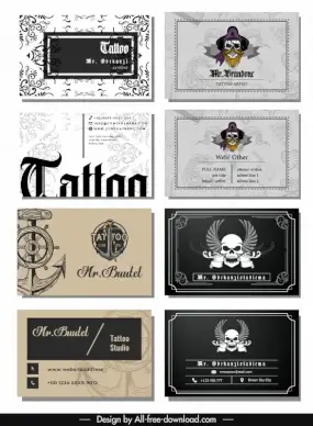 tattoo business card templates collection retro marine elements