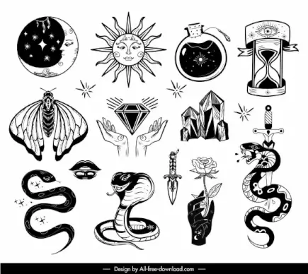 tattoo icons black white handdrawn symbols sketch