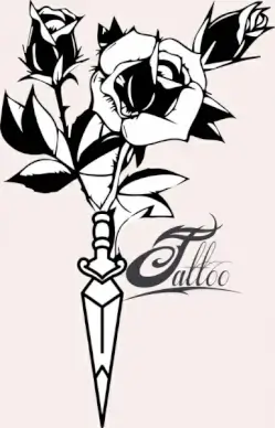 tattoo template roses sword decor classical sketch