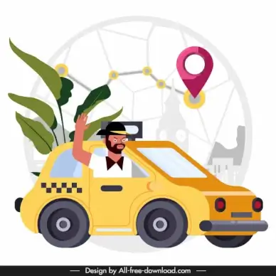 taxi job background man car positioning map sketch