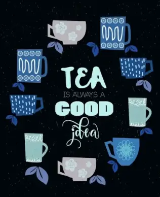 tea advertisement cup icons circle layout colored flat
