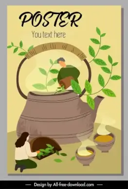 tea advertising poster huge pot cartoon sketch