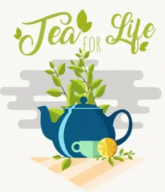 tea break banner pot cup leaf icon decor