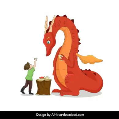 tea break design elements cute dragon boy cartoon
