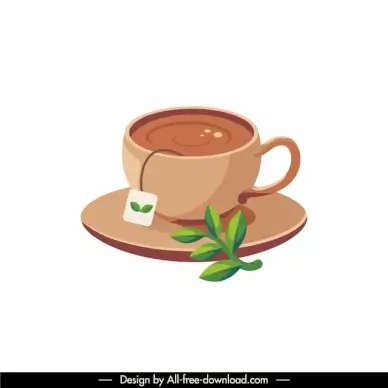 tea cup icon elegant classical cup leaf outline 