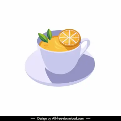 tea cup icon leaf lemon slice decor