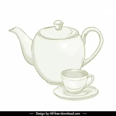 tea design elements classical handdrawn pot cup sketch