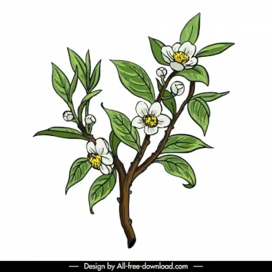tea leaves and flowers icon flat handdrawn classic outline 