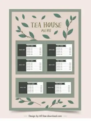 tea menu template classical leaves decor