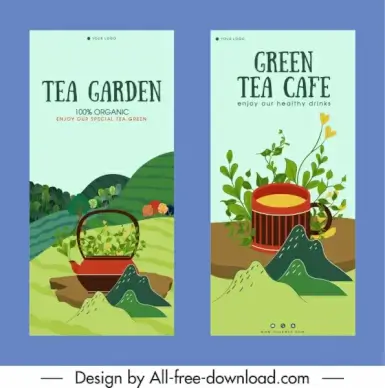 tea products advertising banner colorful classic plants decor