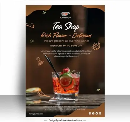 tea shop poster template elegant realistic cocktail cup