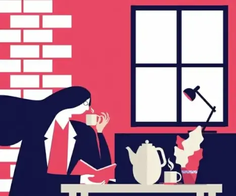tea time drawing relaxing woman icon cartoon design