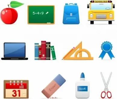 school design elements colorful modern symbols sketch