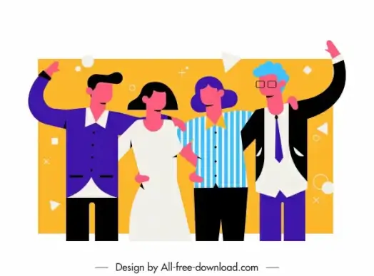 team work background cheering staffs sketch colorful flat