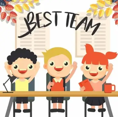 team work background cute pupils icons cartoon characters